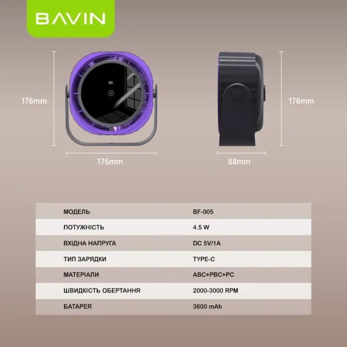 Вентилятор BAVIN BF-005 High-Speed FUN 3000RPM Black-purple (BF-005 BP) изображение 8