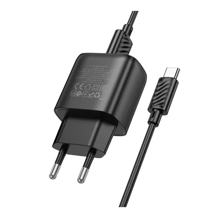 Зарядное устройство HOCO C141A 2xUSB + cable USB to USB-C black (6942007627900) изображение 3