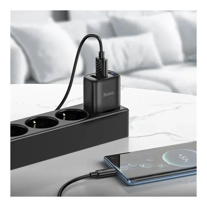 Зарядное устройство HOCO C141A 2xUSB + cable USB to USB-C black (6942007627900) изображение 5