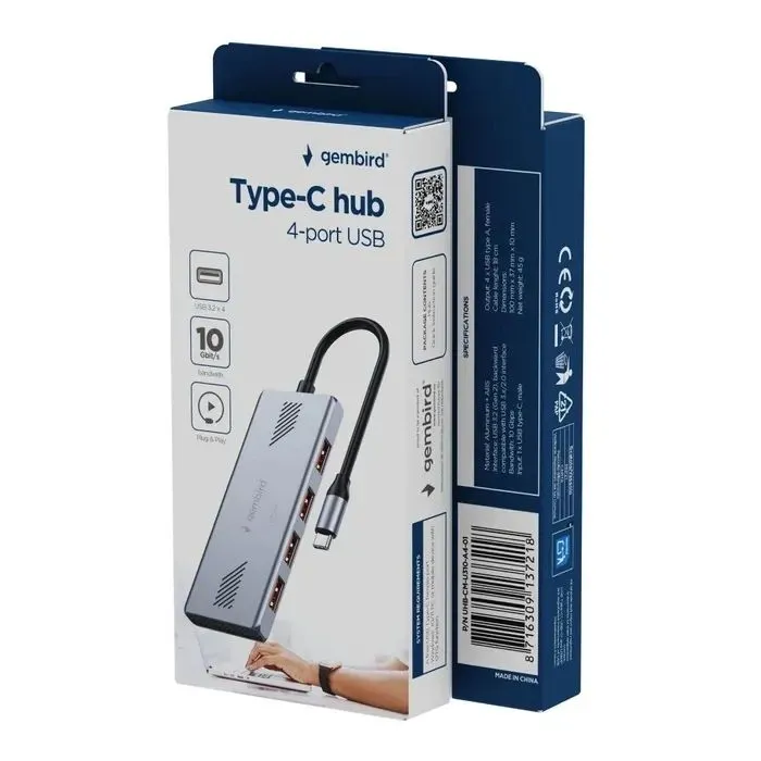 Концентратор Gembird USB-C 4-in-1 4xUSB 3.2 silver (UHB-CM-U310-A4-01) зображення 3