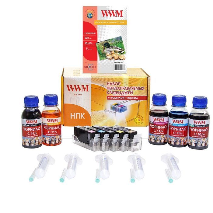Комплект перезаправляемых картриджей WWM CANON IP4840/3600/4600/MP540/MG5140 (RC.CLI-521)