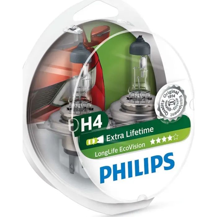 Автолампа Philips H4 LongLife EcoVision, 2шт (12342LLECOS2)