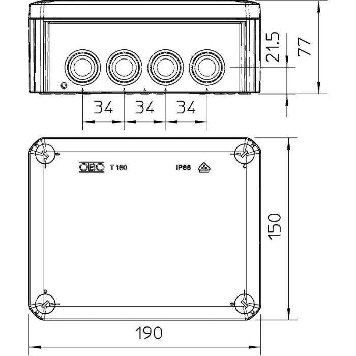Розподільча коробка OBO OBO Т160 IP66 (110533) зображення 2