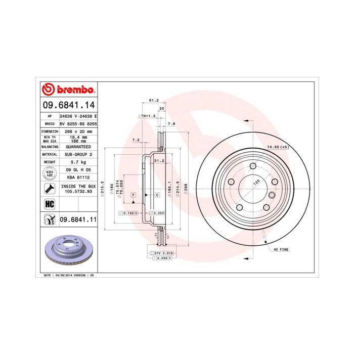 Гальмівний диск Brembo 09.6841.11