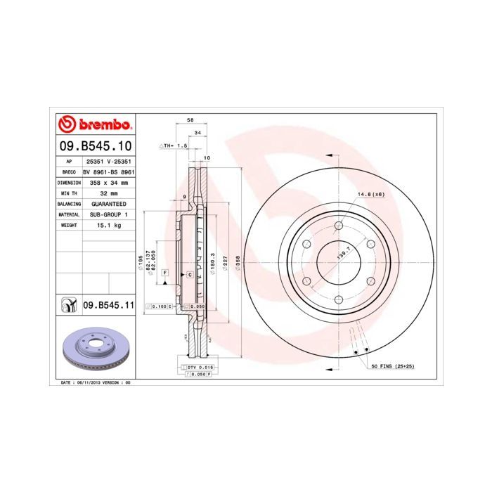 Гальмівний диск Brembo 09.B545.11