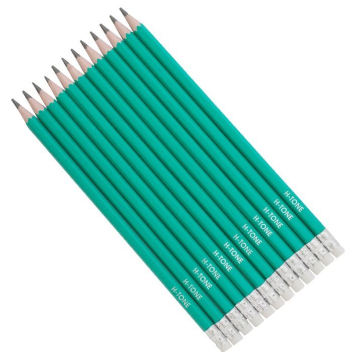 Олівець графітний H-Tone НВ, пластиковий, з гумкою, зелений, 12 шт (PENCIL-HT-JJ30104) зображення 2