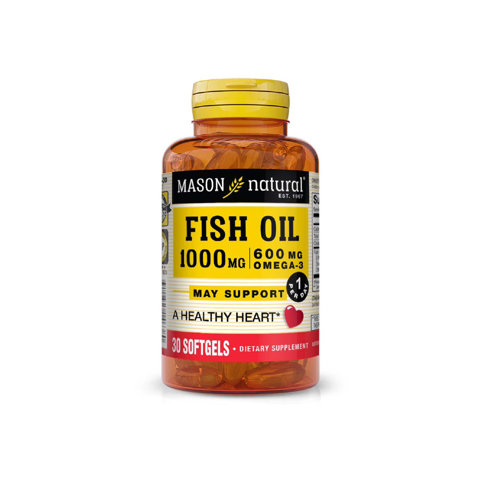 Жирные кислоты Mason Natural Рыбий жир и Омега 3 1000/600мг, Fish Oil & Omega 3, 30 геле (MAV14638)