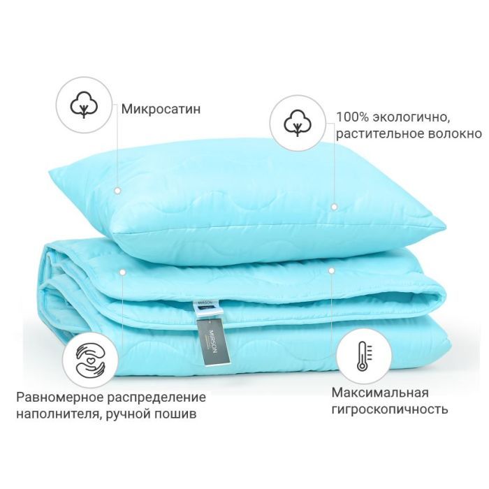 Ковдра MirSon Набір Бавовняний №1706 Eco Light BLue Ковдра 200х220 + подуш (2200002656344) зображення 2
