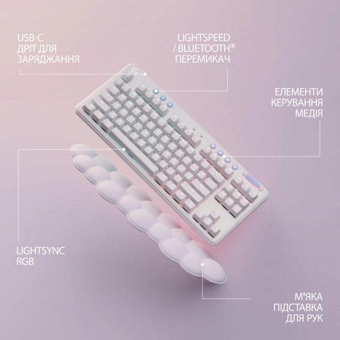 Клавиатура Logitech G715 Aurora Wireless Gaming GX Brown Lightspeed/Bluetooth UA Off-White (920-010465) изображение 6