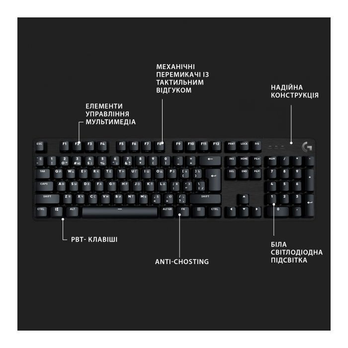 Клавиатура Logitech G413 SE Mechanical Tactile Switch USB UA Black (920-010437) изображение 6