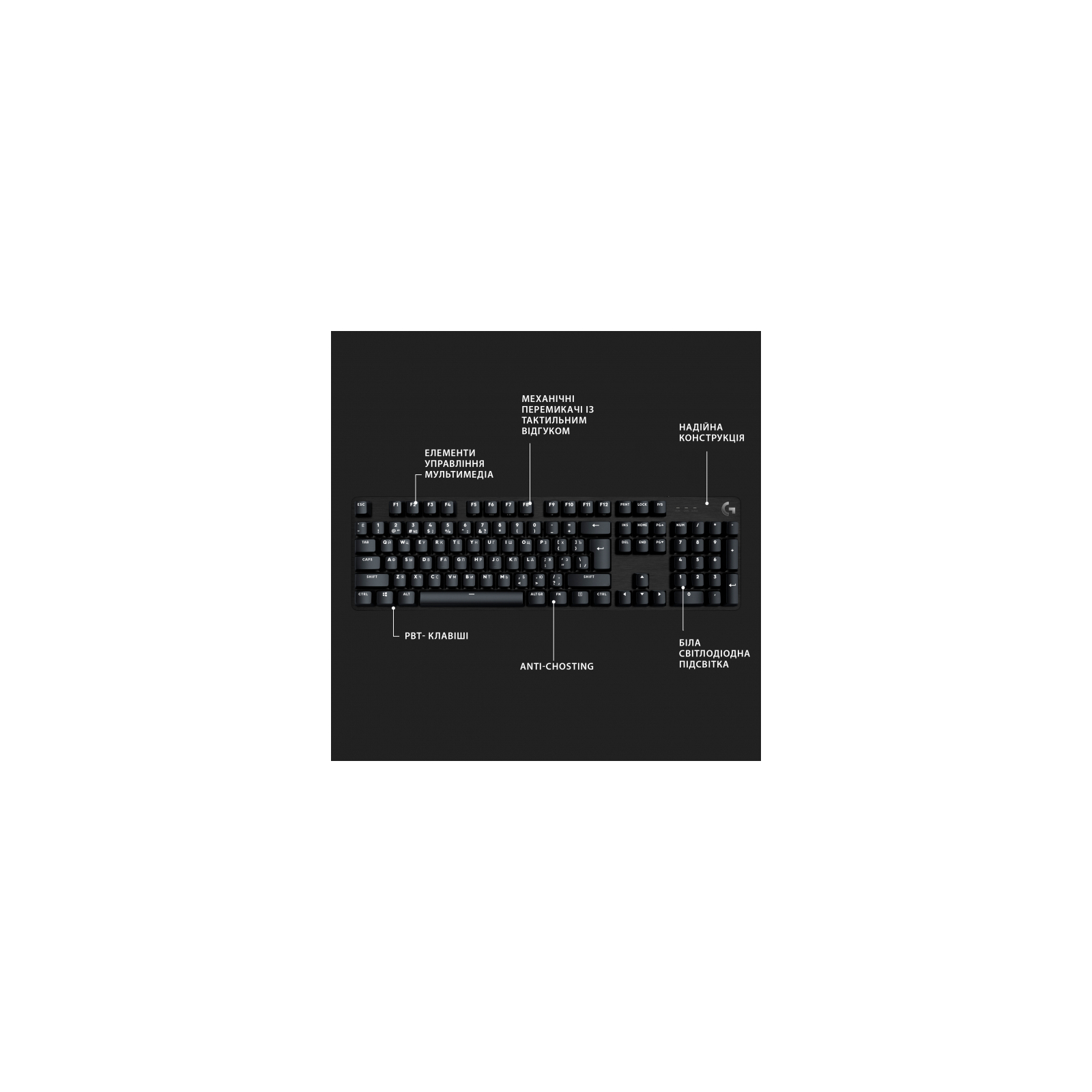 Клавиатура Logitech G413 SE Mechanical Tactile Switch USB UA Black (920-010437) изображение 6