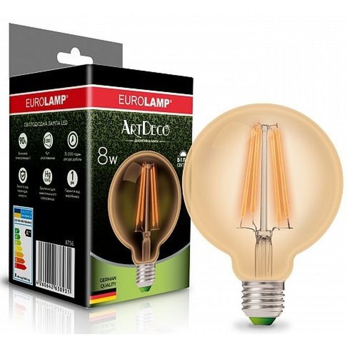 Лампочка Eurolamp G95 8W E27 4000K (LED-G95-08274(Amber))