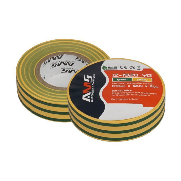 Изоляционная лента AMS 0,13*19мм*20м glossy yellow-green PVC IZ-1920 YG (AMSIZ-1920YG)