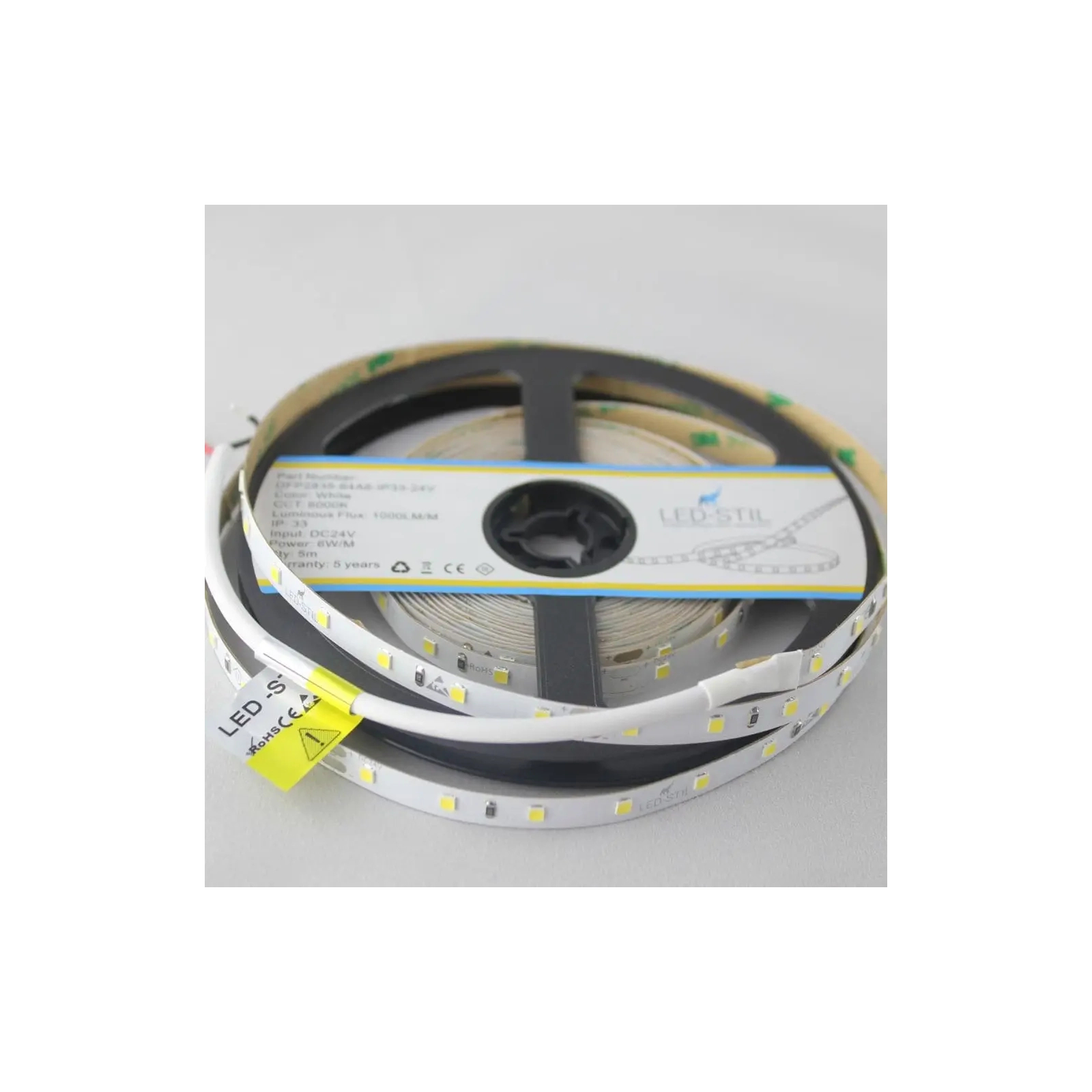 Светодиодная лента LED-STIL 6000K 6 Вт/м 2835 64 діода IP33 24 Вольта 1000 lm холодне світло (DFP2835-64A6-IP33-24V) изображение 3