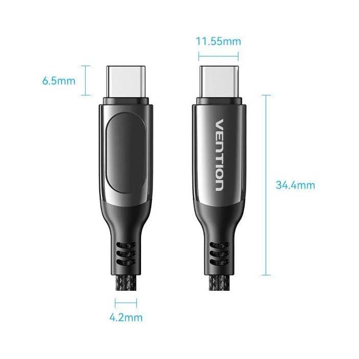 Дата кабель USB-C to USB-C 1.2m USB3.1 100W Display Zinc Alloy Vention (TAYBAV) изображение 2