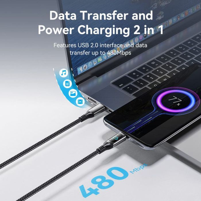 Дата кабель USB-C to USB-C 1.2m USB3.1 100W Display Zinc Alloy Vention (TAYBAV) изображение 9