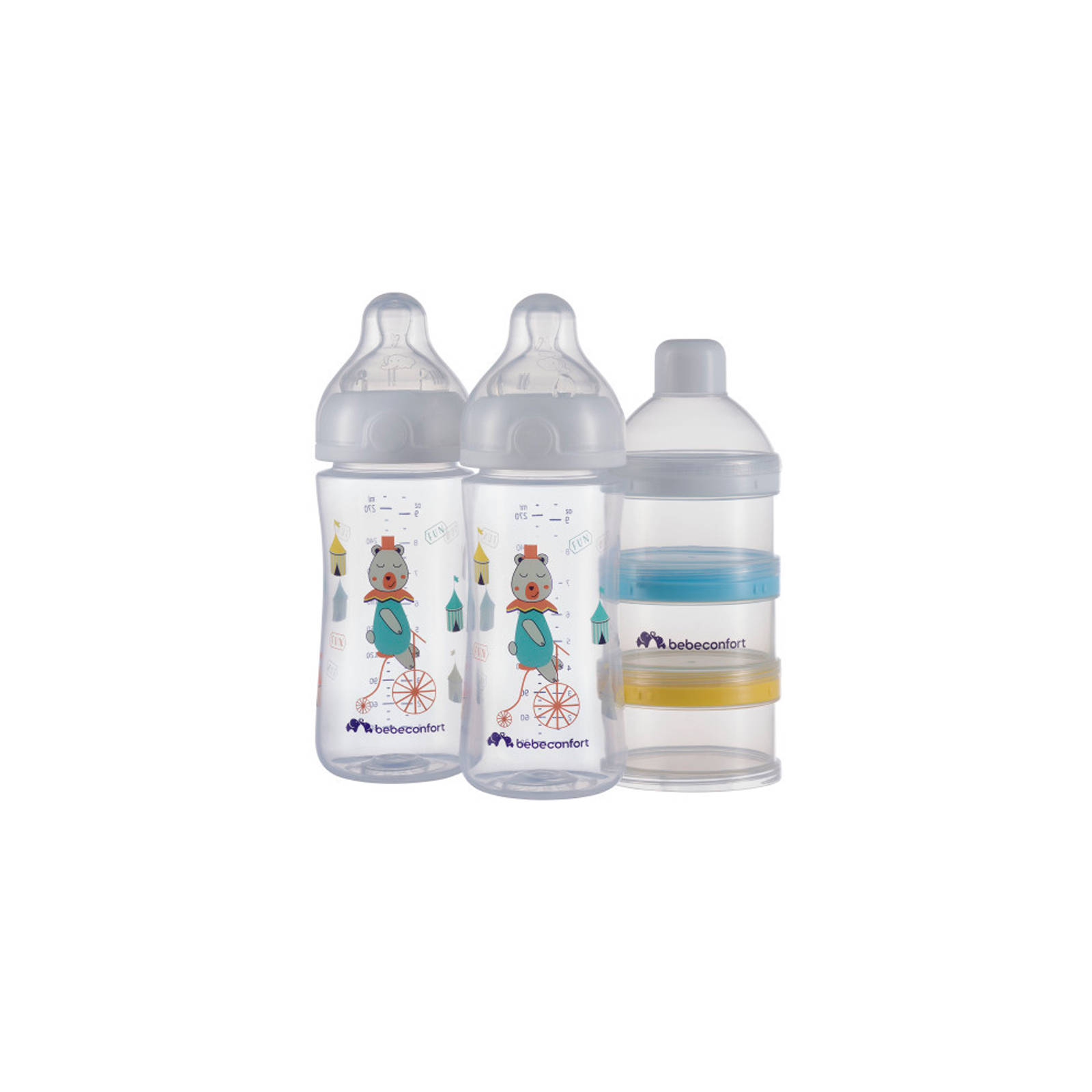 Набор для кормления новорожденных Bebe Confort 2 пластиковые бутылки 270 мл + наборный дозатор (3102202040)