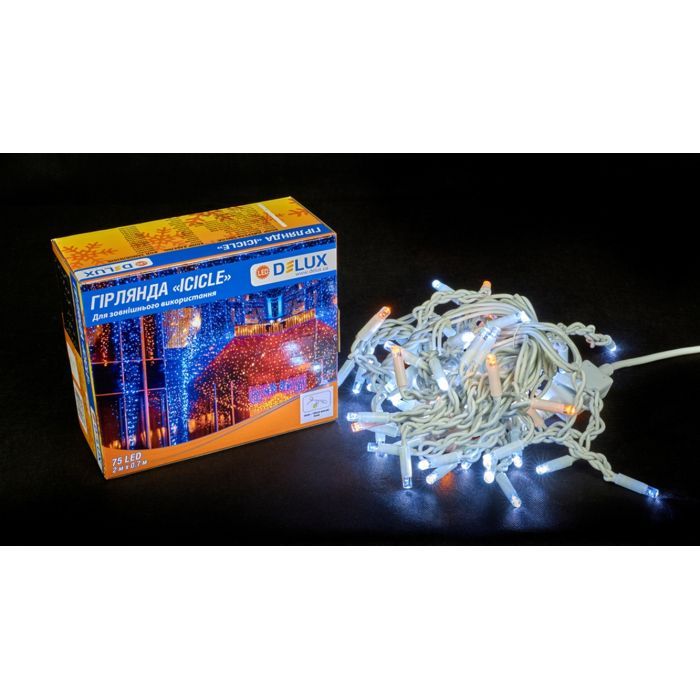 Гірлянда Delux ICICLE 100LED 2x0.7 м Жовтий flash Білий/Білий IP44 (90015181) зображення 2