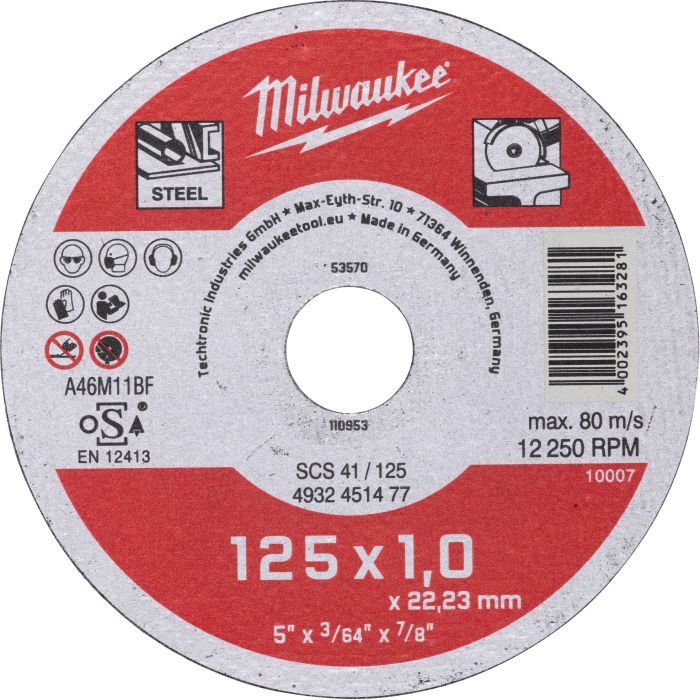 Круг отрезной Milwaukee по металлу SCS 41/125х1,125 мм (4932451477)