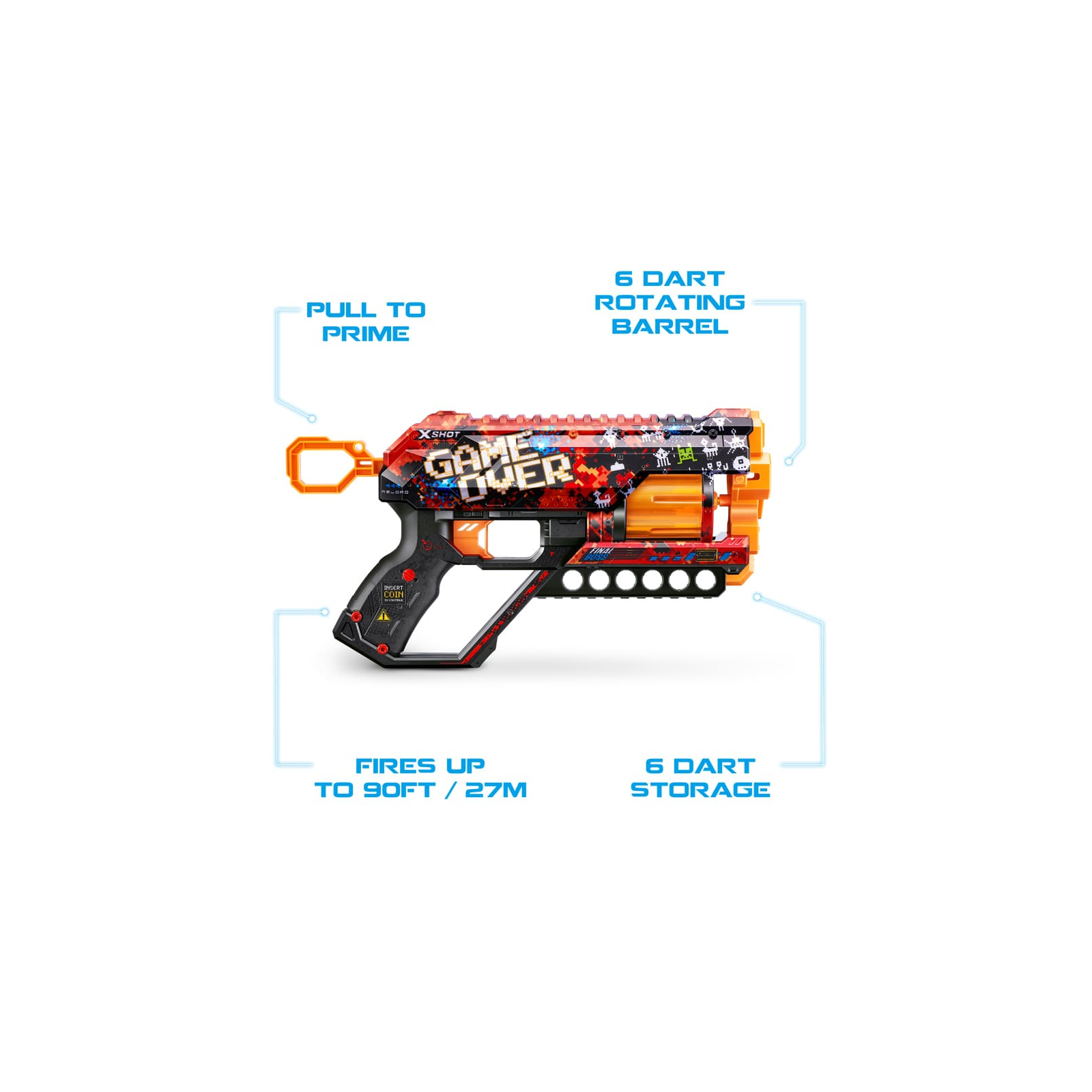 Игрушечное оружие Zuru X-Shot Быстрострельный бластер Skins Griefer Game Over (12 патронов) (36561D) изображение 4