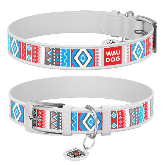 Нашийник для тварин WAUDOG Design з QR паспортом "Етно" XS Ш 12 мм Д 20-28 см білий (373815)