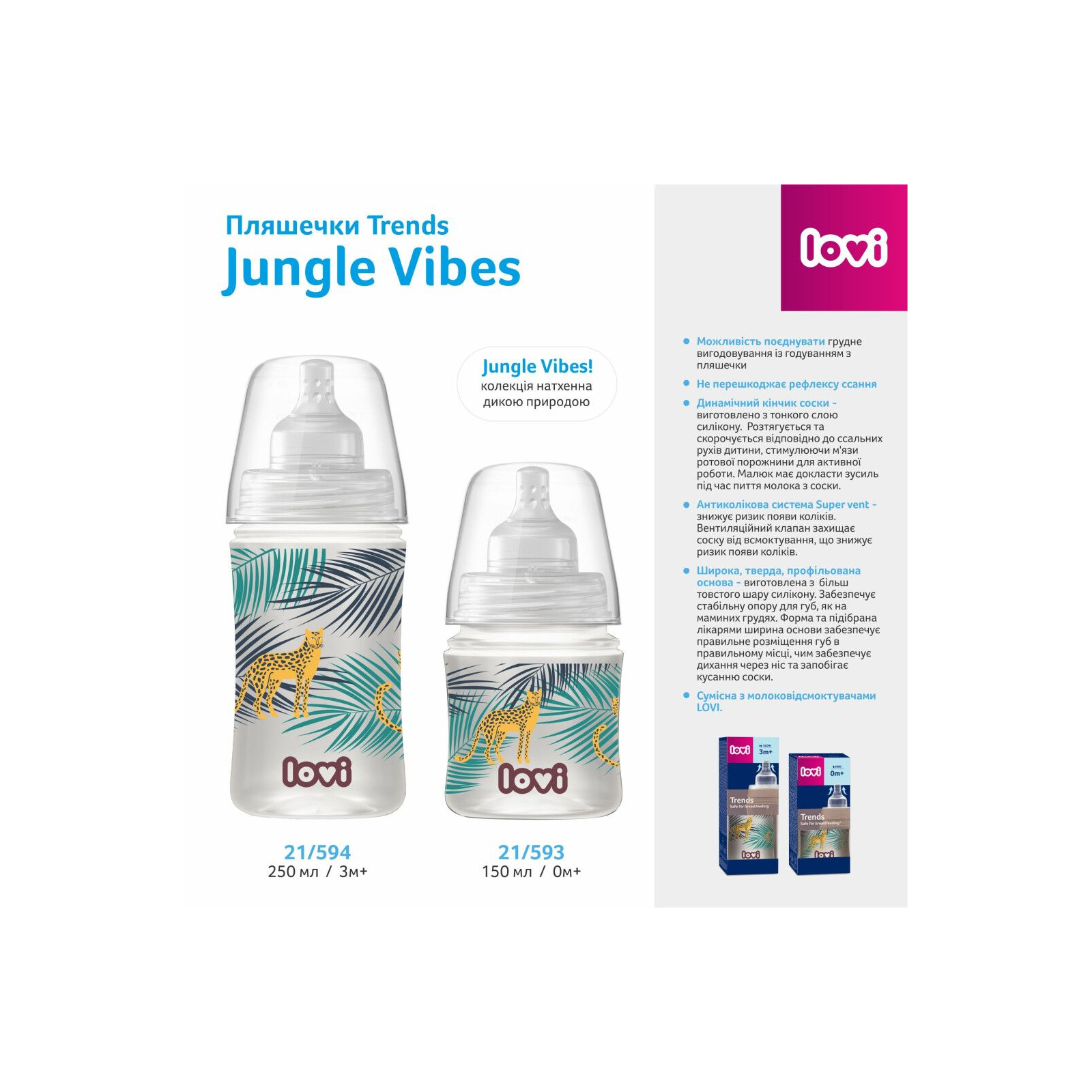 Бутылочка для кормления Lovi Trends 250 мл - Jungle Vibes (21/594) изображение 2