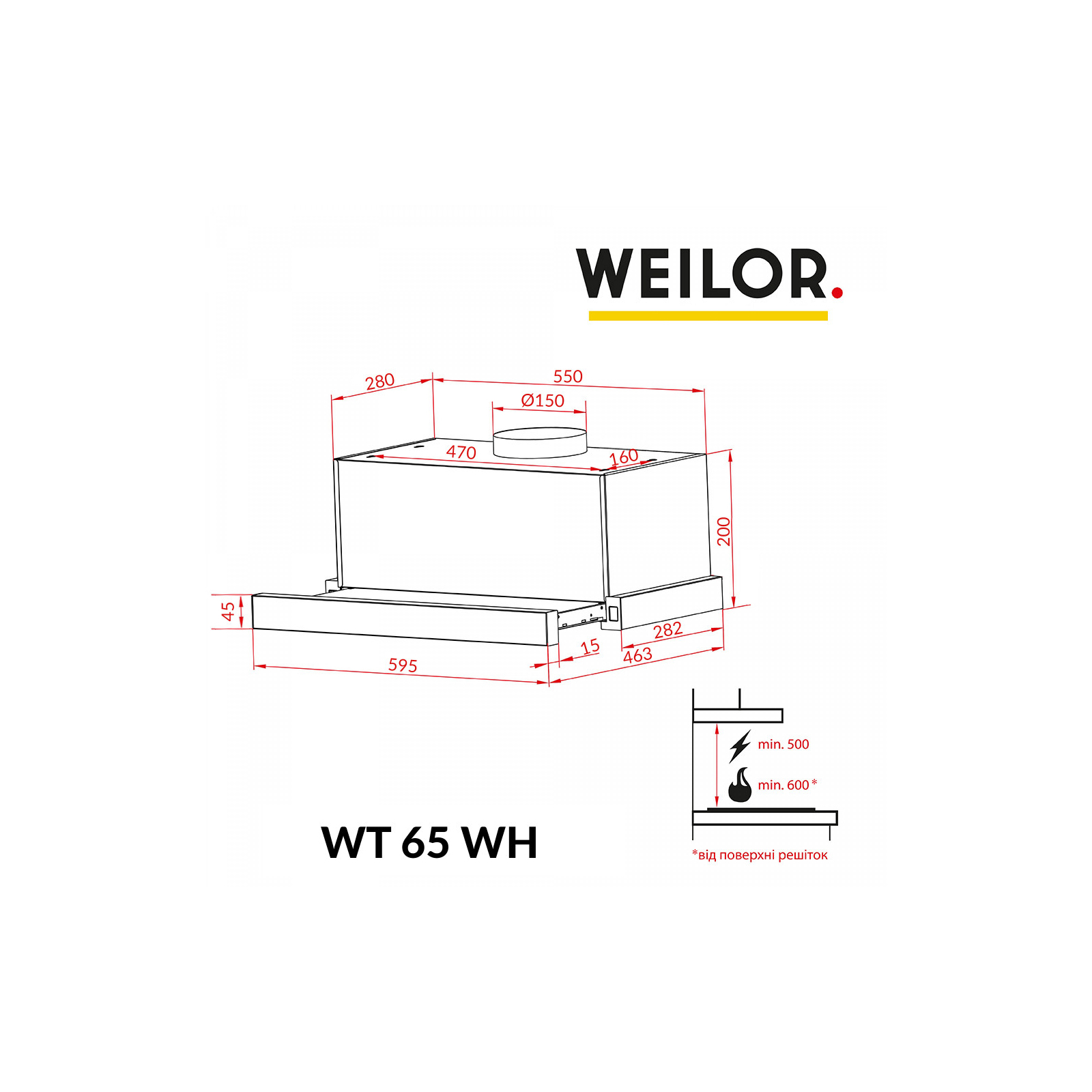 Витяжка кухонна Weilor WT 65 WH зображення 11