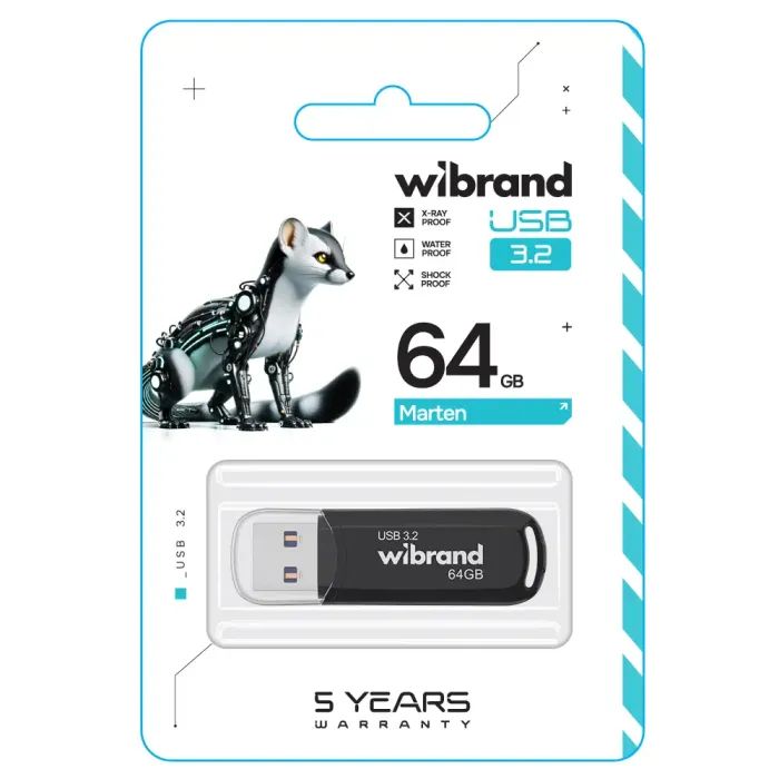 USB флеш накопичувач Wibrand 32GB Marten Black USB 3.2 Gen 1 (USB 3.0) (WI3.2/MA32P10B) зображення 2