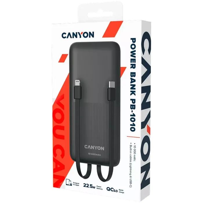 Батарея универсальная Canyon PB-1010 10000 mAh PD/22.5W QC/3.0 Black (CNE-CPB1010B) изображение 6