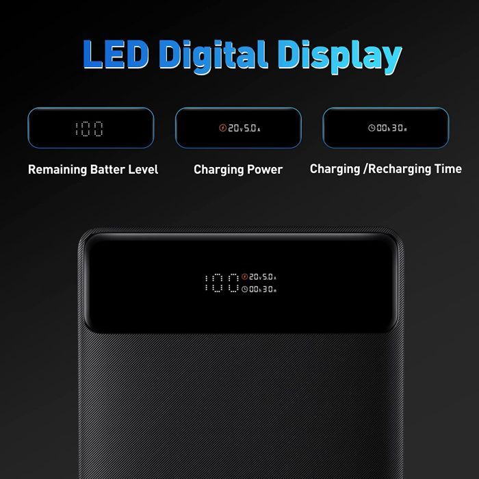 Батарея універсальна Baseus Blade Digital Display 20000mAh PD/100W, Black (PPDGL-01, PPBLD100-S) (PPBL000201) зображення 4