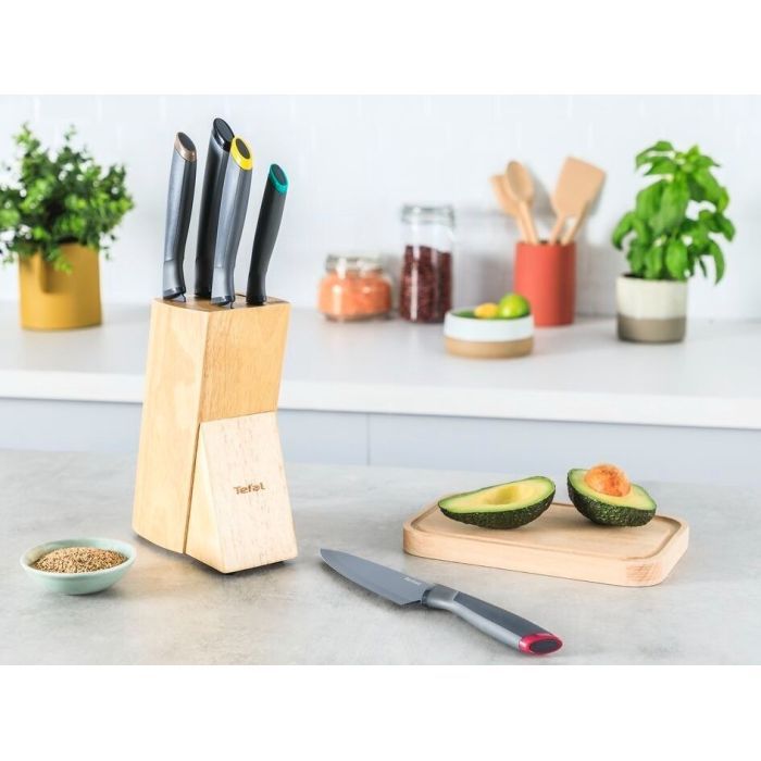 Набор ножей Tefal Fresh Kitchen, дерев'яна колода, 5шт, нержавіюча сталь, чорний (K122S504) изображение 8