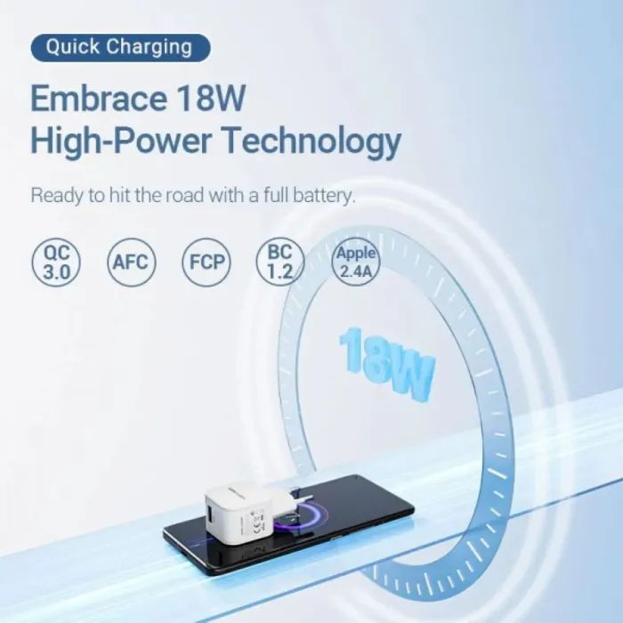 Зарядное устройство Vention 1xUSB 18W QC3.0 White (FEKW0-EU) изображение 3