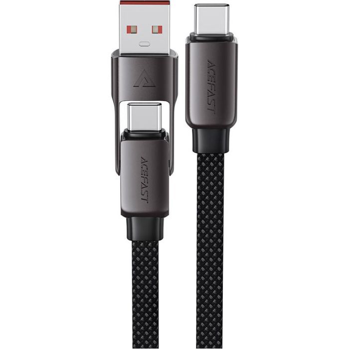 Дата кабель USB-C to USB-C/A 1.2m 3.0A zink alloy C13-04 Black Acefast (6974316282334)