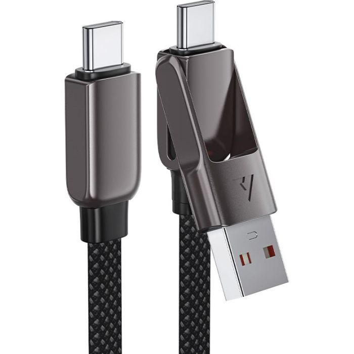 Дата кабель USB-C to USB-C/A 1.2m 3.0A zink alloy C13-04 Black Acefast (6974316282334) изображение 2