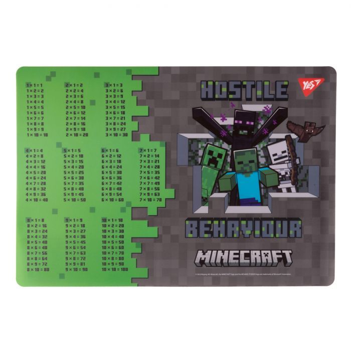 Подкладка настольная Yes А3 Minecraft Heroes с подсказками таблица умножения (492249)