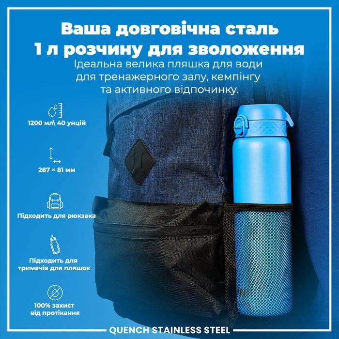 Пляшка для води ION8 OneTouch Stainless Steel 1200 мл Grey (I8SS1000GRY) зображення 5