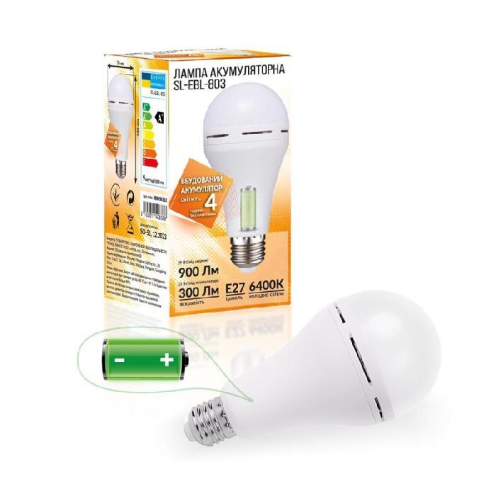 Лампочка Євросвітло Е27 LED SL-EBL-803 АС9W DC3W 6400К