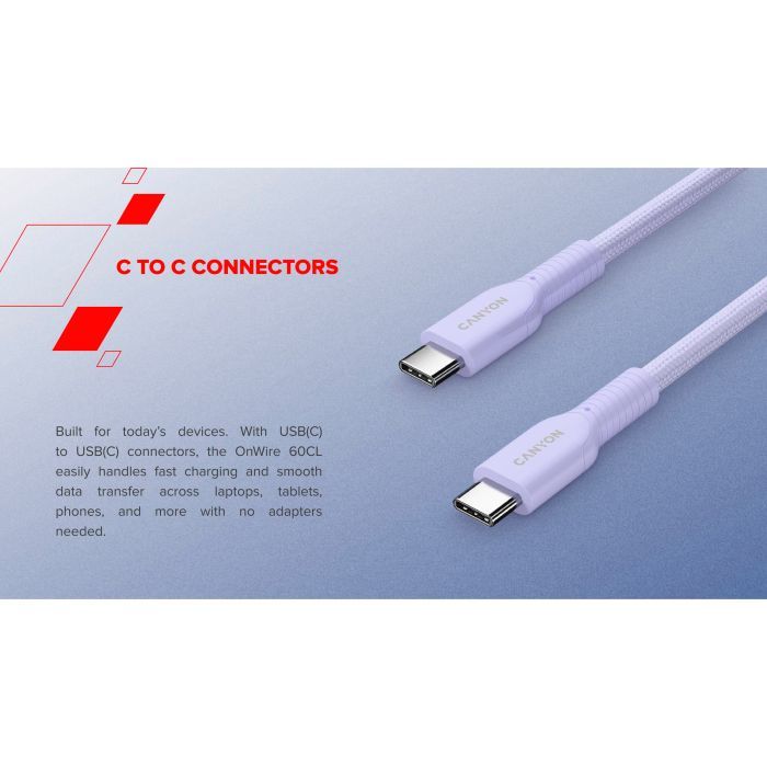 Дата кабель USB-C to USB-C 1.0m OnWire 60CL C-C 60W COLOR Braided 1m Purple Canyon (CND-CCAP60AB10PU) зображення 6