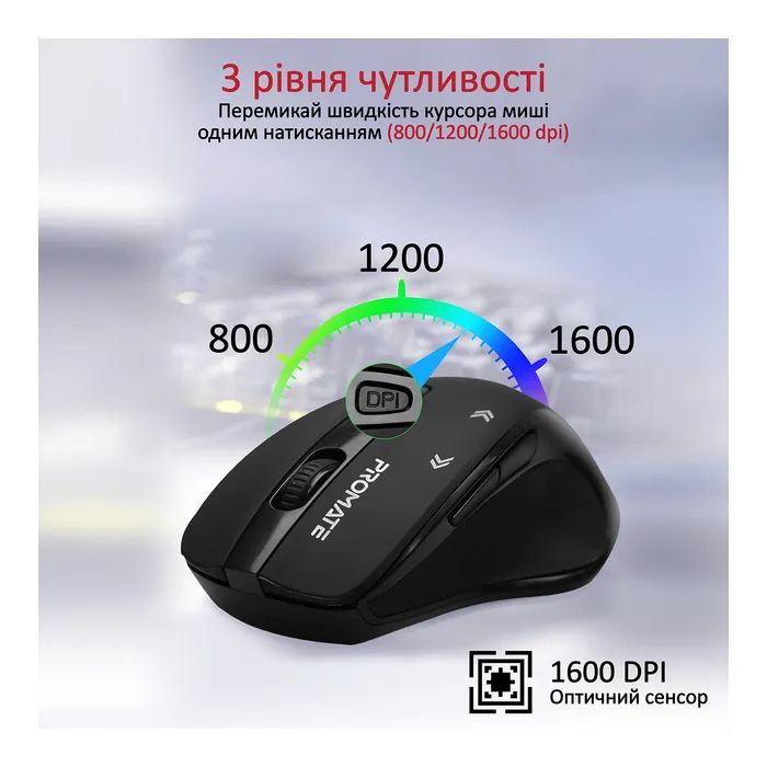Мышка Promate Cursor Wireless Black (cursor.black) изображение 3