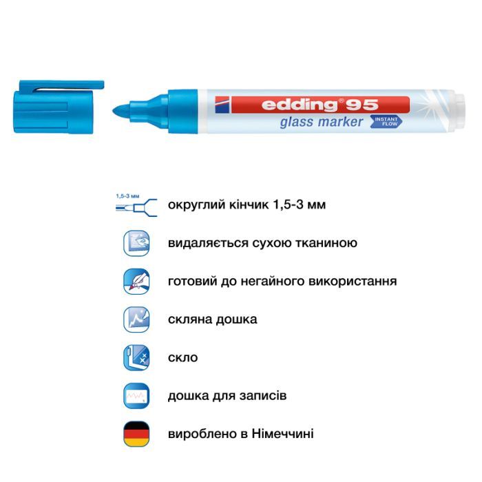 Маркер Edding Glass e-95 1,5-3 мм круглый оранжевый (e-95/06) изображение 4