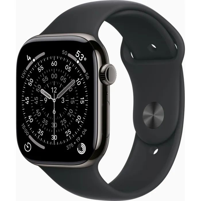Смарт-годинник Apple Watch Series 11 GPS + Cellular 46mm Slate Titanium Case with Black Sport Band - M/L (MFD24RK/A)