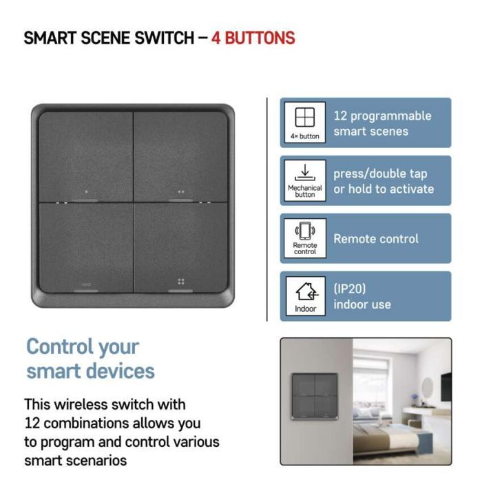 Розумний вимикач EMOS H5016 4 buttons ZigBee 3.0 Black (H5016) зображення 9