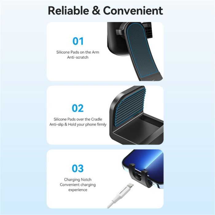 Универсальный автодержатель Vention 4.7-7.2" зажим One Touch, присока, черный (KSCB0) изображение 10