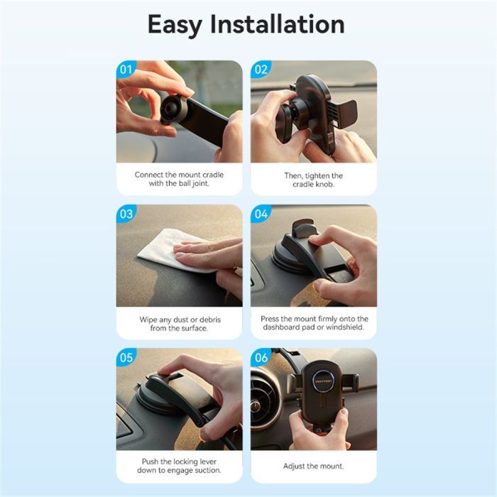 Универсальный автодержатель Vention 4.7-7.2" зажим One Touch, присока, черный (KSCB0) изображение 11