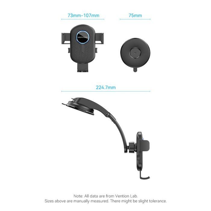 Универсальный автодержатель Vention 4.7-7.2" зажим One Touch, присока, черный (KSCB0) изображение 2