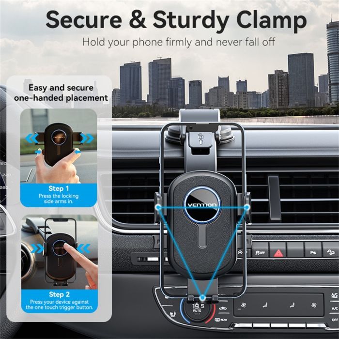 Универсальный автодержатель Vention 4.7-7.2" зажим One Touch, присока, черный (KSCB0) изображение 6