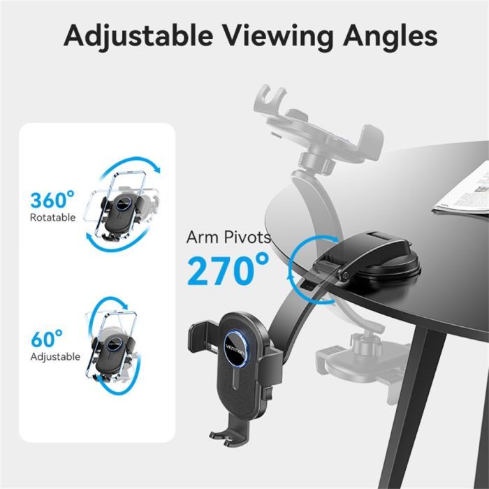 Универсальный автодержатель Vention 4.7-7.2" зажим One Touch, присока, черный (KSCB0) изображение 7