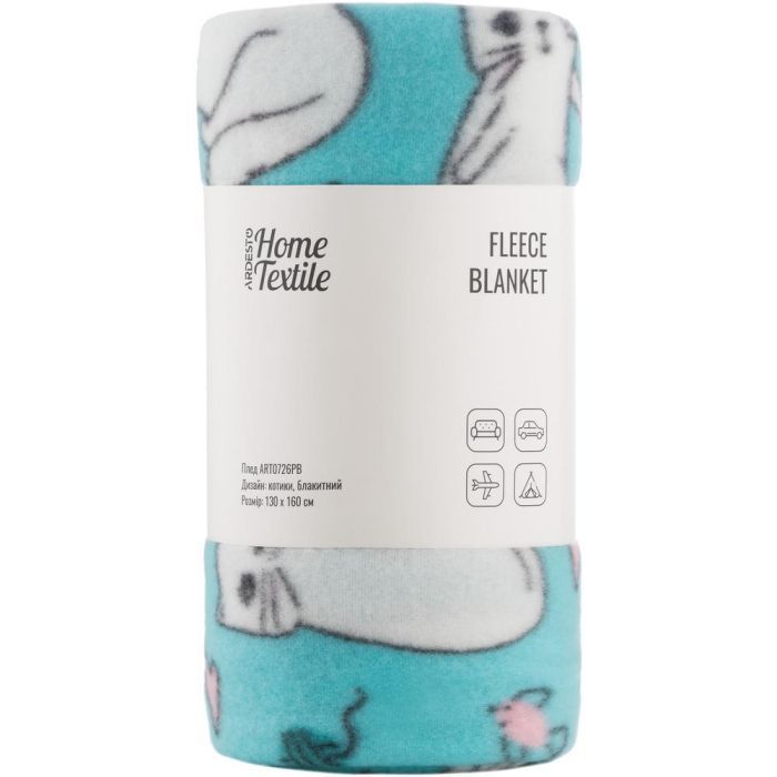 Плед Ardesto Fleece 100% полиэстер, котики, голубой 130х160 см (ART0726PB)