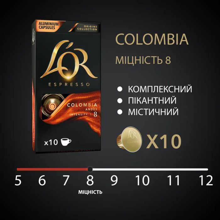 Кава L'OR Espresso Colombia сумісні з Nespresso 100% Арабіка в капсулах 10 шт (8711000360613) зображення 2