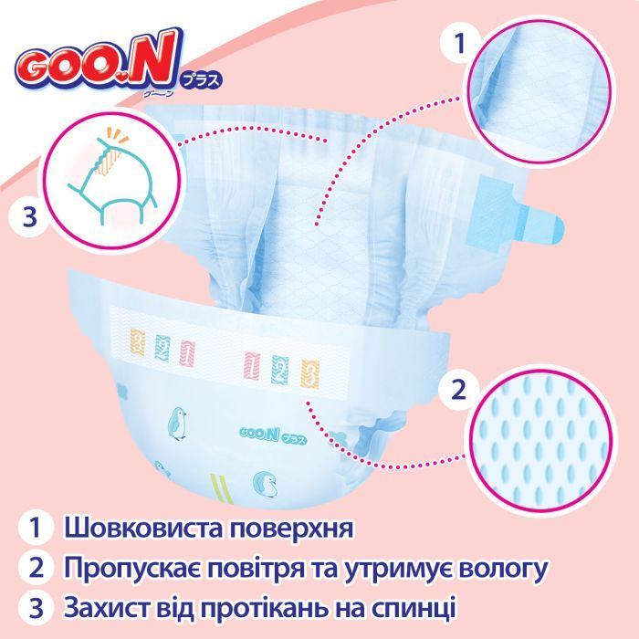 Подгузники GOO.N Plus 4-8 кг Розмір S, на ліпучках 62 шт (21001496) изображение 2